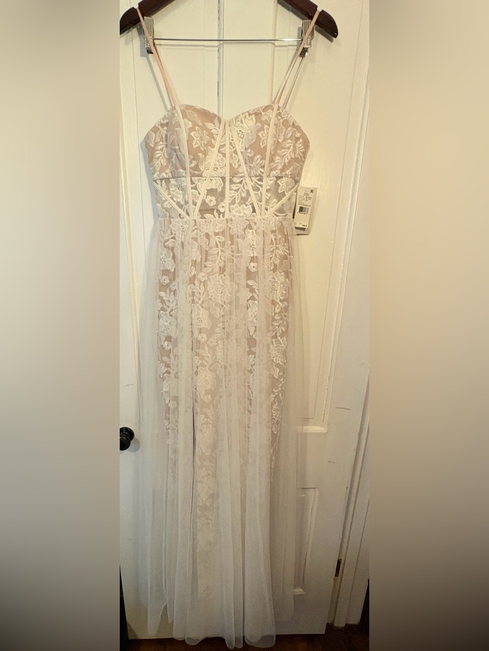 Aidan Mattox Lace Overlay Strapless Evening Bridal Gown - Picture 4 of 13